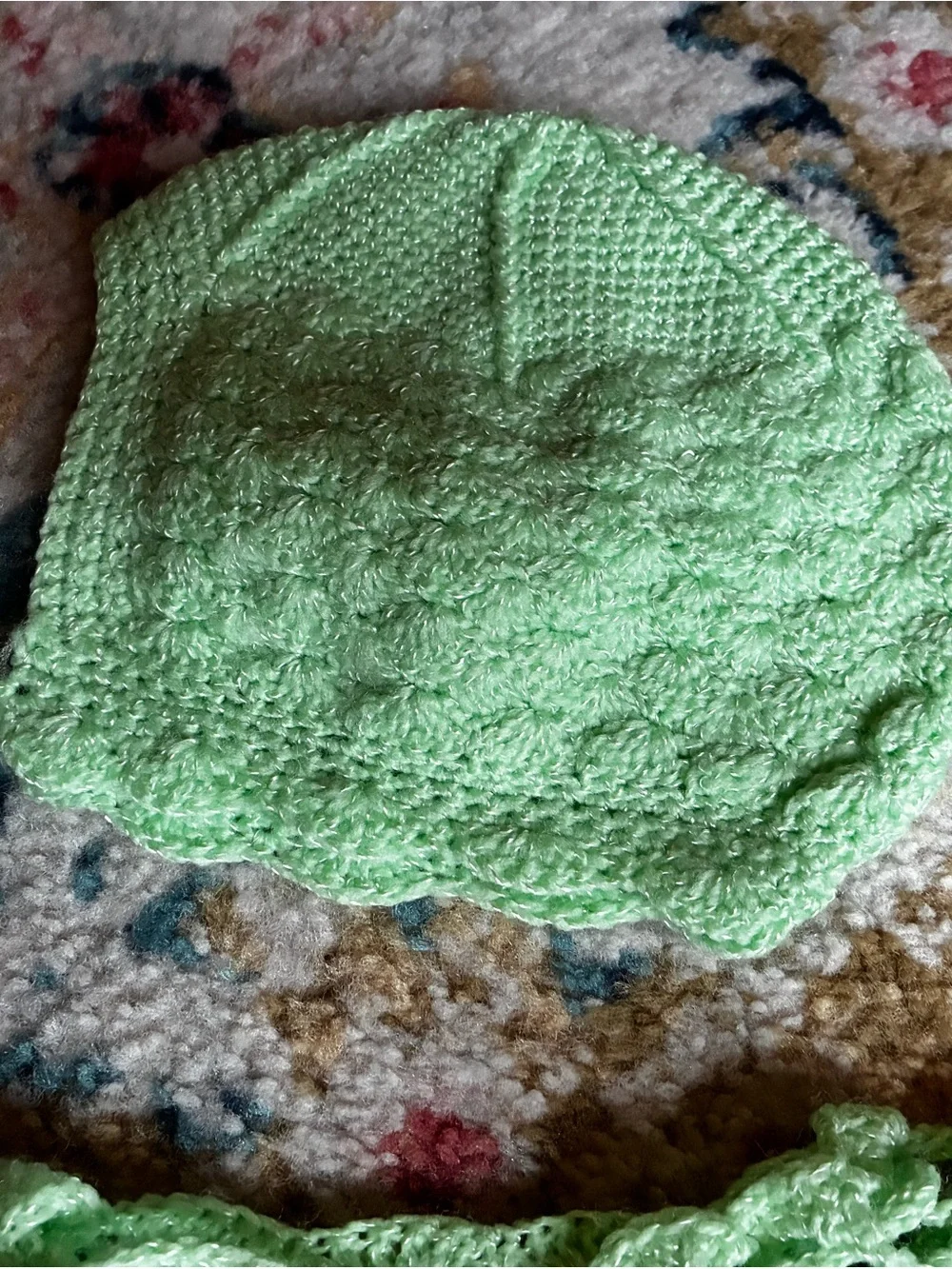 Child's Hand-Knit Light Green Cardigan & Bonnet Set (3-6 months)